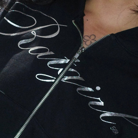 Ratgirl Foil Script Cropped Zip Hoodie