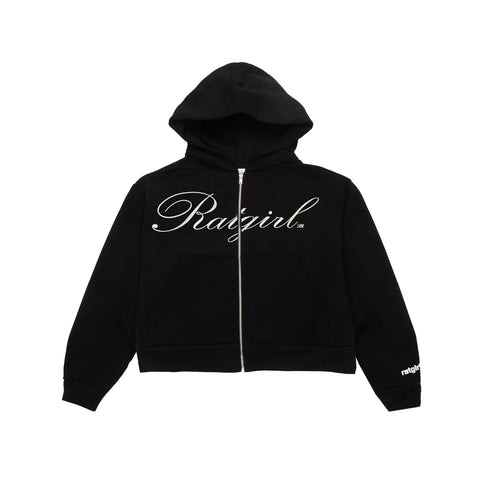 Ratgirl Foil Script Cropped Zip Hoodie