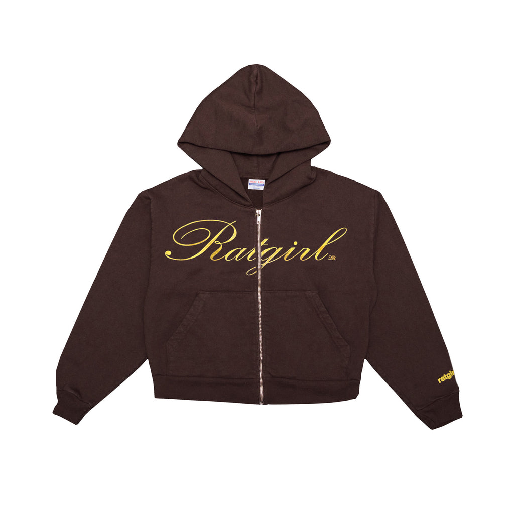 Ratgirl Foil Script Cropped Zip Hoodie