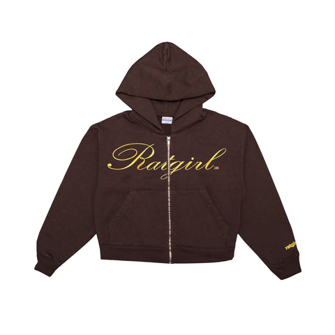 Ratgirl Foil Script Cropped Zip Hoodie