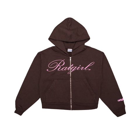 Ratgirl Script Cropped Zip Hoodie